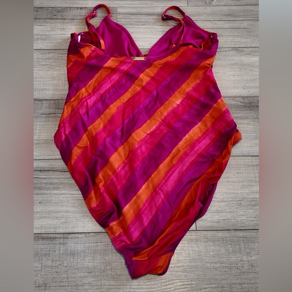 Ralph Lauren Pink Orange Purple Stripe Swimsuit - US 16 Trendy Designer Swimwear - Picture 2 of 6